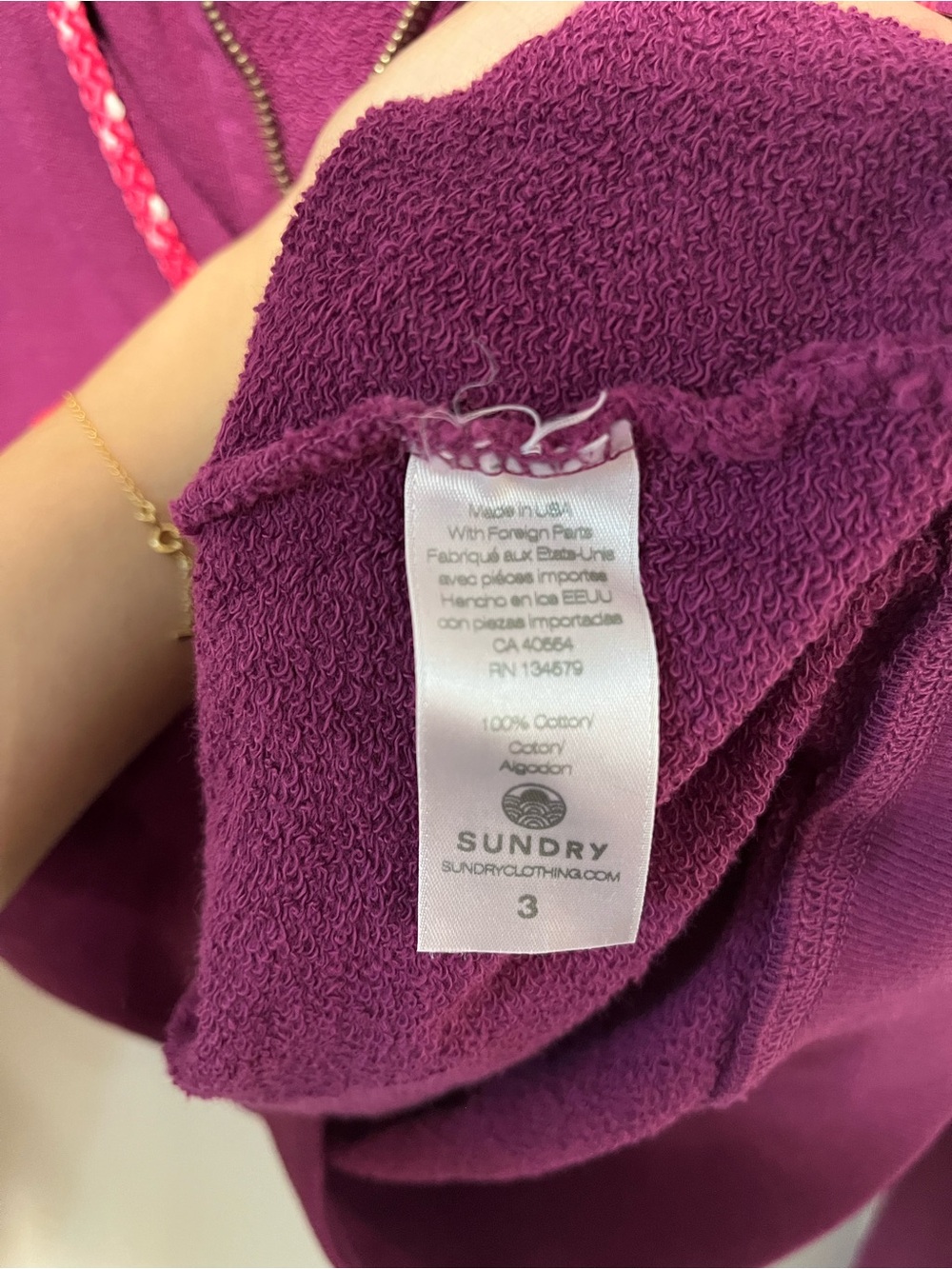 Sundry Raspberry Zip Hoodie with Drawstring - Picture 5 of 6